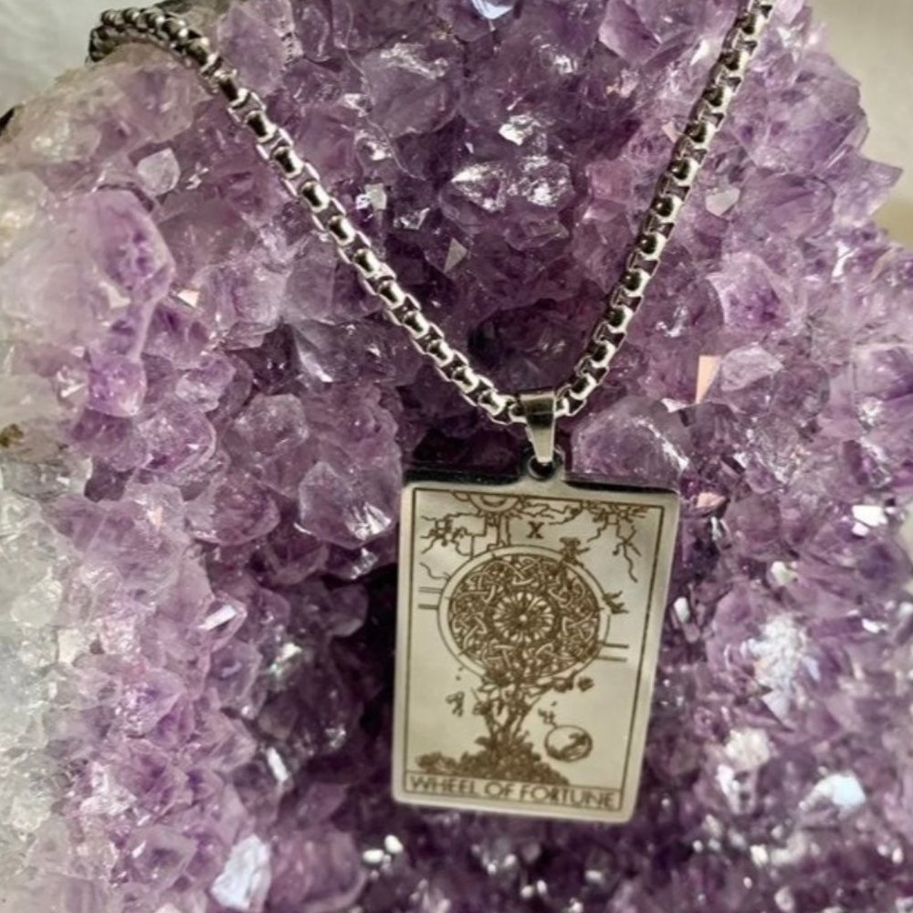 Stainless Steel Tarot Card Necklace Magician Lovers Wheel of Fortune - Picture 9 of 10